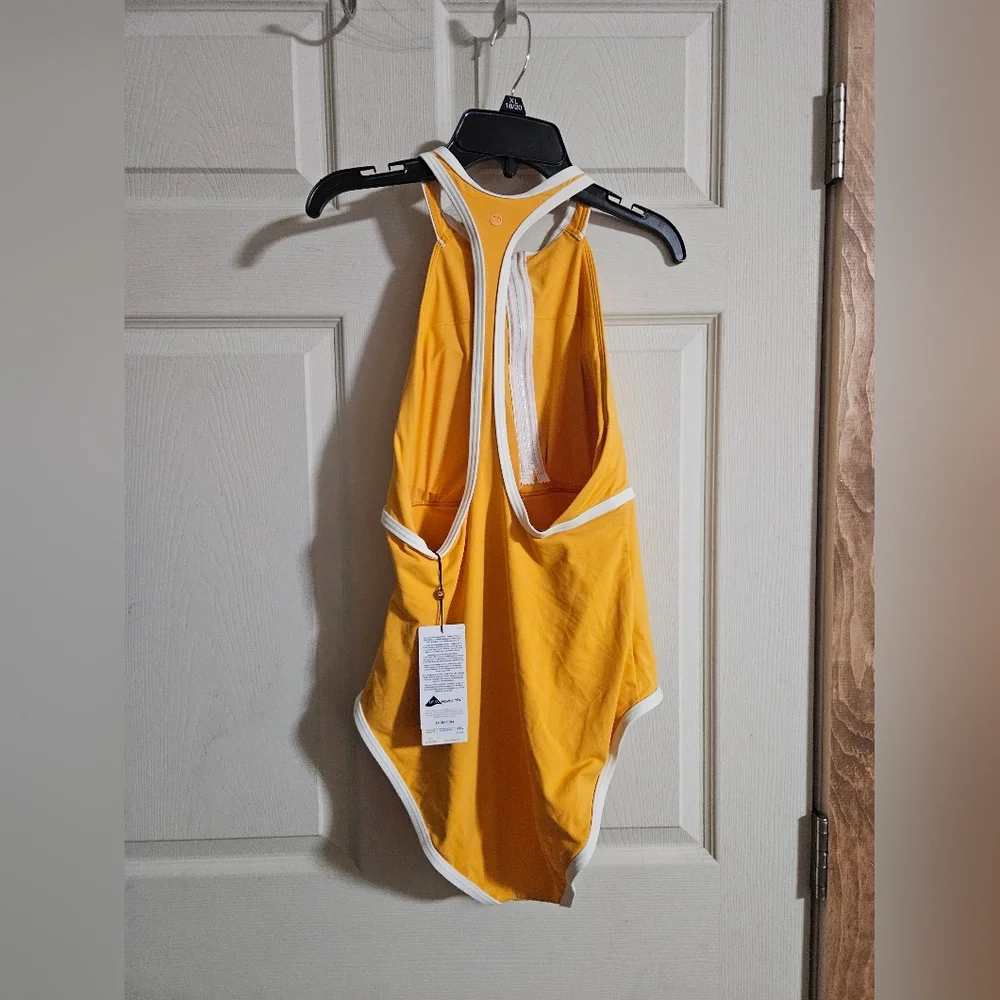 CALIA Halter Racerback Cheeky One Piece Swimsuit: MARIGOLD SHINE: NWT: SIZE 10